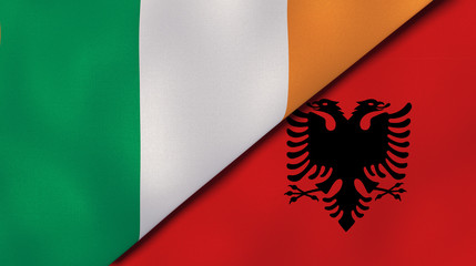 The flags of Ireland and Albania. News, reportage, business background. 3d illustration