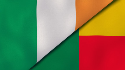 The flags of Ireland and Benin. News, reportage, business background. 3d illustration