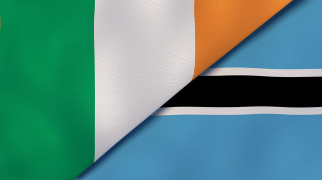 The Flags Of Ireland And Botswana. News, Reportage, Business Background. 3d Illustration