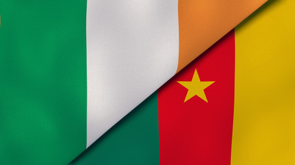 Obraz premium The flags of Ireland and Cameroon. News, reportage, business background. 3d illustration