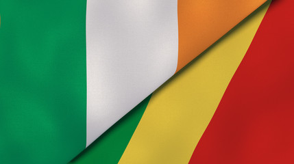 The flags of Ireland and Congo. News, reportage, business background. 3d illustration