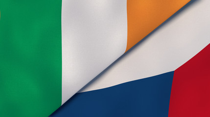 The flags of Ireland and Czech Republic. News, reportage, business background. 3d illustration