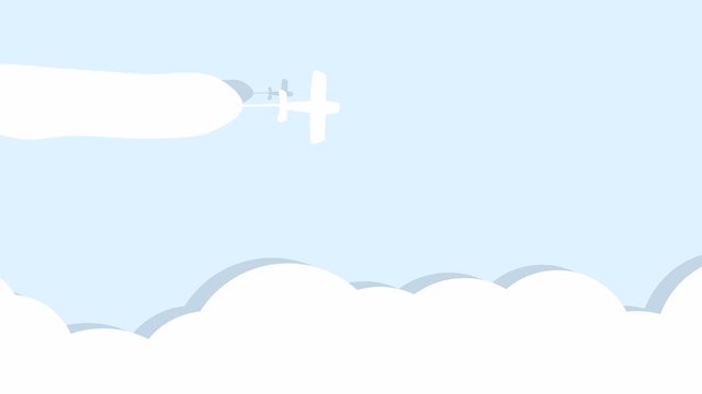 2D animation of an airplane in the clouds with long banners of advertising space