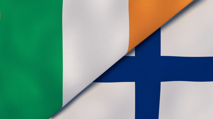 The flags of Ireland and Finland. News, reportage, business background. 3d illustration
