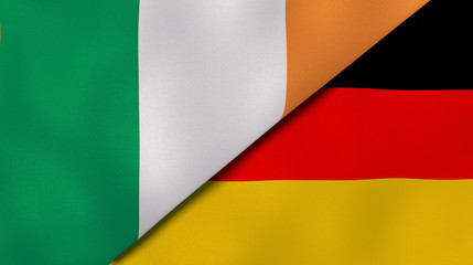 The flags of Ireland and Germany. News, reportage, business background. 3d illustration