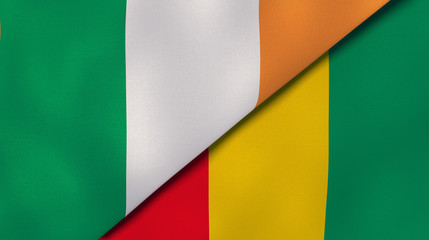 The flags of Ireland and Guinea. News, reportage, business background. 3d illustration