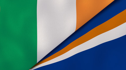 The flags of Ireland and Marshall Islands. News, reportage, business background. 3d illustration