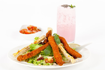 Healthy food; Salad with grilled chicken.