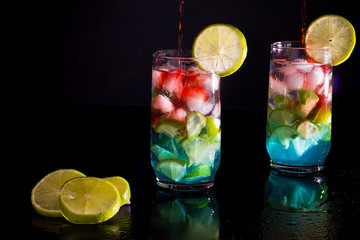 Blue curacao, ice and lemon, with campari