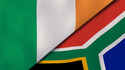 The flags of Ireland and South Africa. News, reportage, business background. 3d illustration