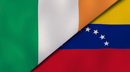 The flags of Ireland and Venezuela. News, reportage, business background. 3d illustration