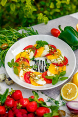 fresh vegetarian salad with greens and vegetables on the table, healthy food