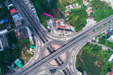 Fototapeta na wymiar Aerial view city transport road intersection cross road