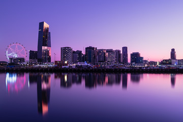 Docklands skyline Melbourne at dusk
