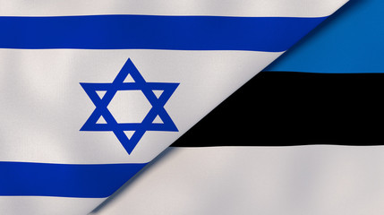 The flags of Israel and Estonia. News, reportage, business background. 3d illustration