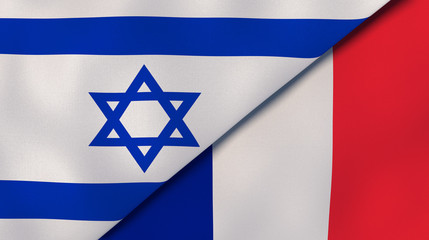 The flags of Israel and France. News, reportage, business background. 3d illustration