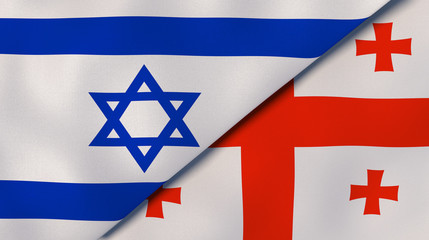 The flags of Israel and Georgia. News, reportage, business background. 3d illustration