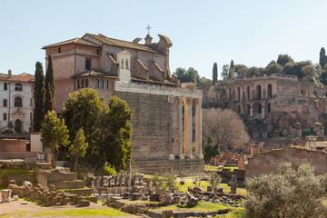 Fototapeta na wymiar The Roman Forum (Forum Romanum or Foro Romano). No people. Rome, Italy
