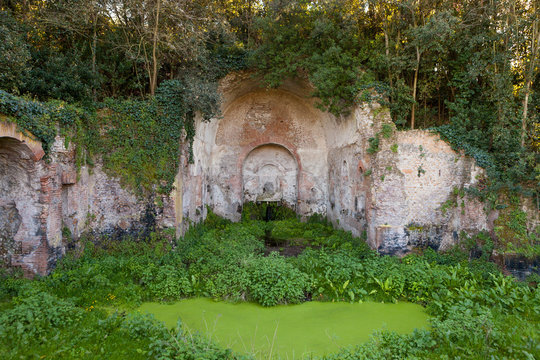 Ruins of Egeria's Nymphaeum (Ninfeo di Egeria). Park of the Caffarella. Rome, Italy