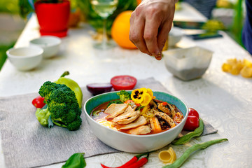 ramen noodles with korean noodles served on the table