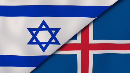 The flags of Israel and Iceland. News, reportage, business background. 3d illustration