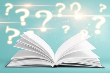 Open book with question marks flying away. Education concept