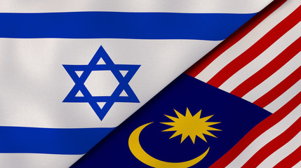 The flags of Israel and Malaysia. News, reportage, business background. 3d illustration