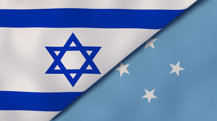 The flags of Israel and Micronesia. News, reportage, business background. 3d illustration
