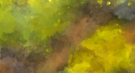 Watercolor painted background with blots and splatters. Brush stroked painting. 2D Illustration.