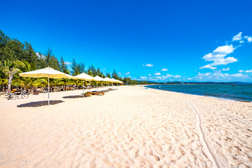 Coastal Scenery of The Long Beach on Phu Quoc Island, Vietnam, a Popular Tourism Destination for Summer Vacation in Southeast Asia, with Tropical Climate and Beautiful Landscape.
