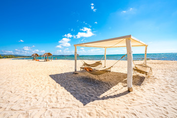 Coastal Scenery of The Long Beach on Phu Quoc Island, Vietnam, a Popular Tourism Destination for Summer Vacation in Southeast Asia, with Tropical Climate and Beautiful Landscape.