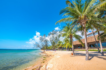 Coastal Scenery of The Long Beach on Phu Quoc Island, Vietnam, a Popular Tourism Destination for Summer Vacation in Southeast Asia, with Tropical Climate and Beautiful Landscape.