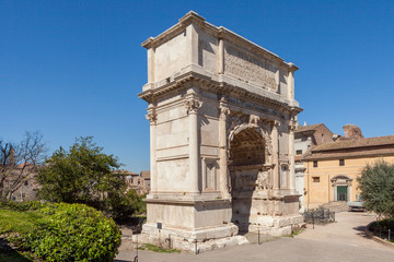 Fototapeta na wymiar The Arch of Titus (Arco di Tito, Arcus Titi). Honorific arch, located on the Via Sacra, Rome. Italy