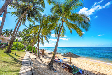 Coastal Scenery of The Long Beach on Phu Quoc Island, Vietnam, a Popular Tourism Destination for Summer Vacation in Southeast Asia, with Tropical Climate and Beautiful Landscape.