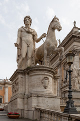 Fototapeta na wymiar Pollux - one of the statues of dioscuri in Campidoglio square, Rome, Italy.