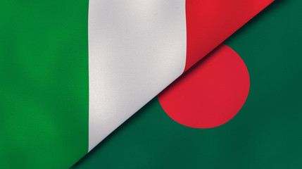 The flags of Italy and Bangladesh. News, reportage, business background. 3d illustration