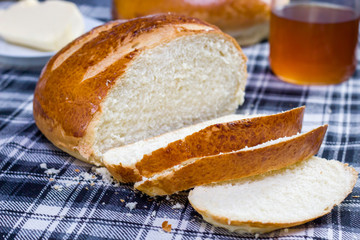 Homemade bread with whole flour milk and eggs and sliced ​​honey