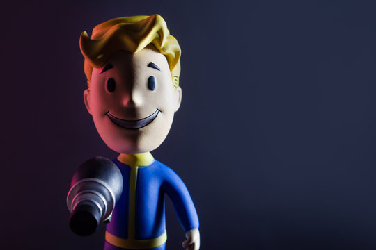 Mykolaiv, Ukraine- April 05, 2020: Fallout Vault Boy Toy.