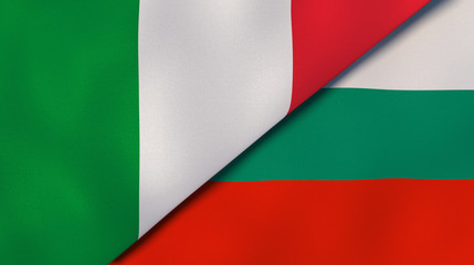 The flags of Italy and Bulgaria. News, reportage, business background. 3d illustration
