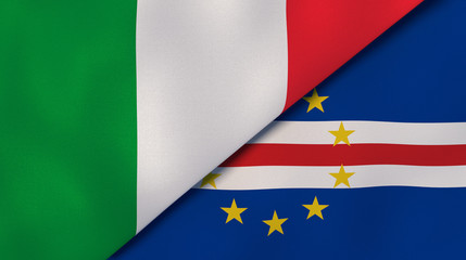 The flags of Italy and Cape Verde. News, reportage, business background. 3d illustration