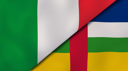 The flags of Italy and Central African Republic. News, reportage, business background. 3d illustration