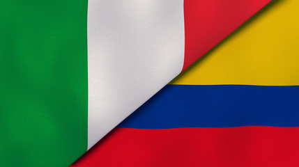 The flags of Italy and Colombia. News, reportage, business background. 3d illustration