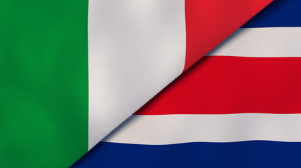 The flags of Italy and Costa Rica. News, reportage, business background. 3d illustration