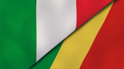 Obraz premium The flags of Italy and Congo. News, reportage, business background. 3d illustration