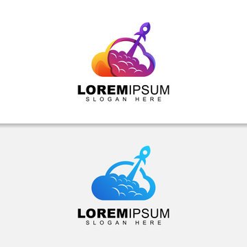 business rocket landing logo, cloud performance logo design two version