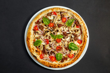 hot italian pizza with cheese and basil, isolated