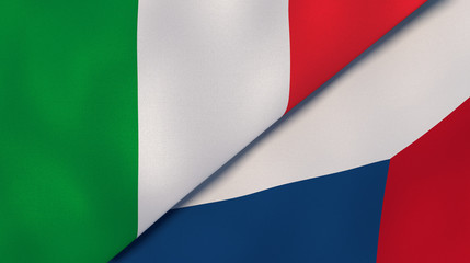 The flags of Italy and Czech Republic. News, reportage, business background. 3d illustration