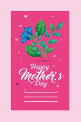 Flower with leaves card design, happy mothers day love relationship decoration celebration greeting and invitation theme Vector illustration