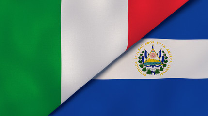 The flags of Italy and El Salvador. News, reportage, business background. 3d illustration