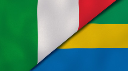 The flags of Italy and Gabon. News, reportage, business background. 3d illustration